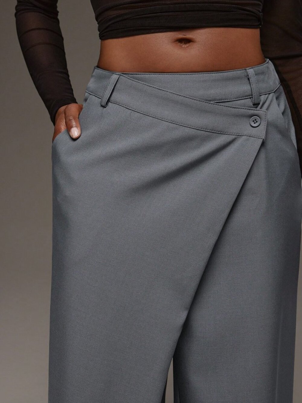 Grey Casual Women's Loose Long Wide Leg Pants - Picture 5 of 6